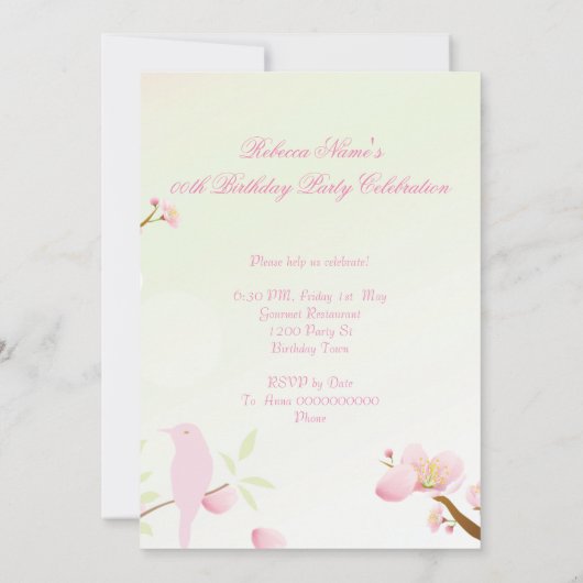 アジアかわいらしピンクさくらんぼ花生誕祭パーティー 招待状 (裏面)