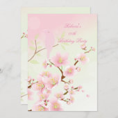 アジアかわいらしピンクさくらんぼ花生誕祭パーティー 招待状 (正面/裏面)
