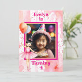 アジアかわいらしピンクバレリーナガールの誕生日パーティー 招待状 (スタンド正面)