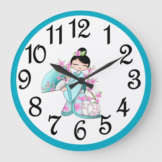 アジアさくらんぼの花 ラージ壁時計 (正面)