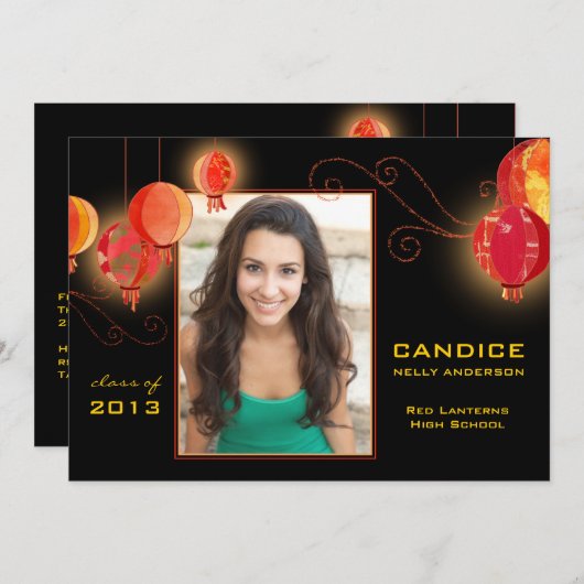 アジアちょうちんの写真の卒業生の2013年の発表 招待状 (正面/裏面)