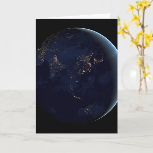 アジアとオーストラリアで夜の地球の都市の光 カード (黄色い花)