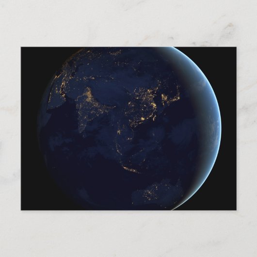アジアとオーストラリアで夜の地球の都市の光 ポストカード (正面)