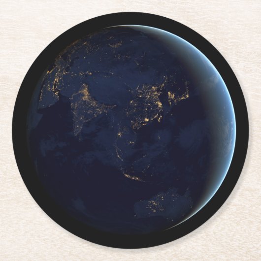 アジアとオーストラリアで夜の地球の都市の光 ラウンドペーパーコースター (正面)