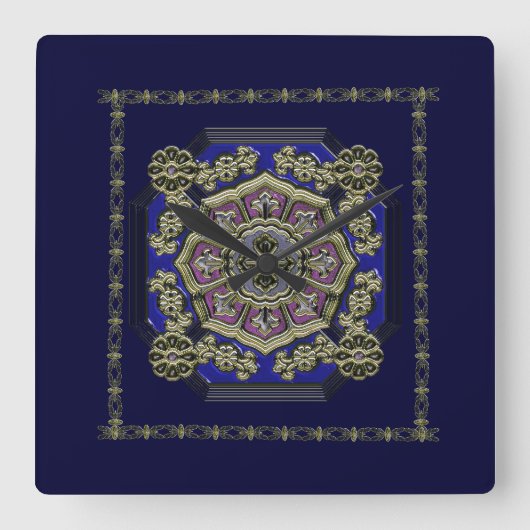 アジアのアールデコ伝統的宝石 スクエア壁時計 (正面)