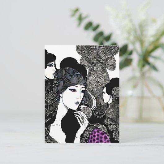 アジアのインク女性アート、ポストクロッシング ポストカード (スタンド正面)