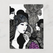 アジアのインク女性アート、ポストクロッシング ポストカード (正面)