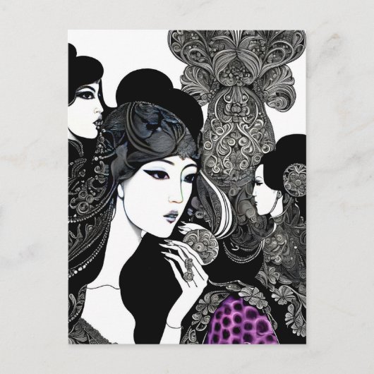 アジアのインク女性アート、ポストクロッシング ポストカード (正面)
