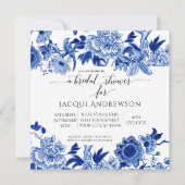 アジアのインフルエンスライトブルーフローラ |ブライダルシャワー 招待状 (正面)