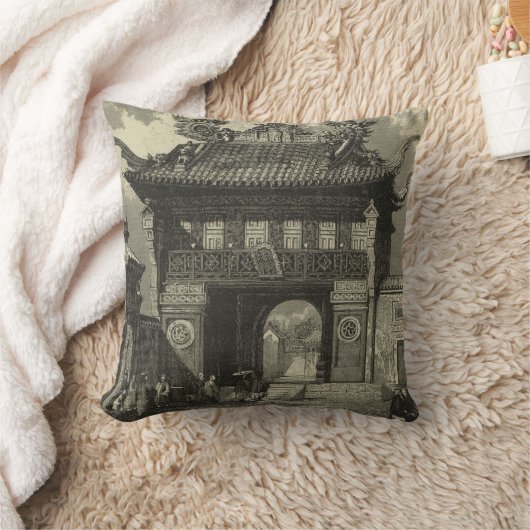 アジアのインペリアル寺院(白黒) クッション (ブランケット)