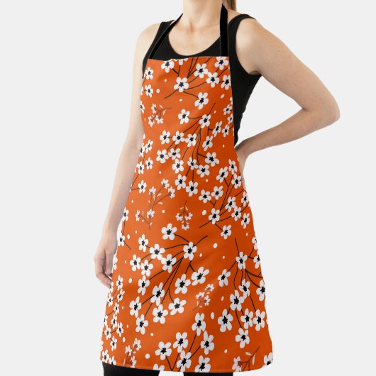 アジアのエレガンス:レッドフローラシームレスプリント エプロン (インサイチュ)