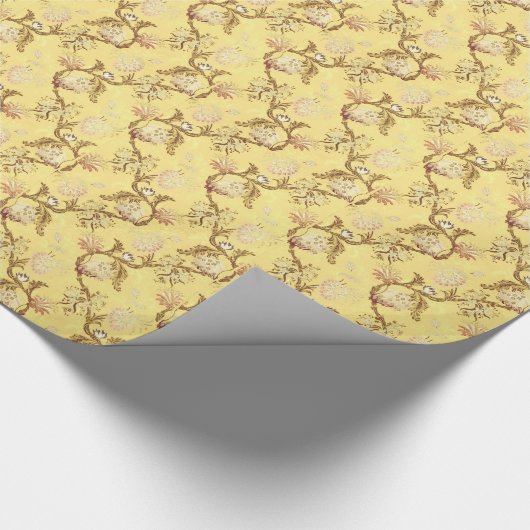 アジアのシルクスクリーン黄色の寒いヴィンテージ素敵なシック ラッピングペーパー (角)