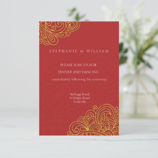 アジアのスワール式結婚式のレセプションカード 招待状 (スタンド正面)