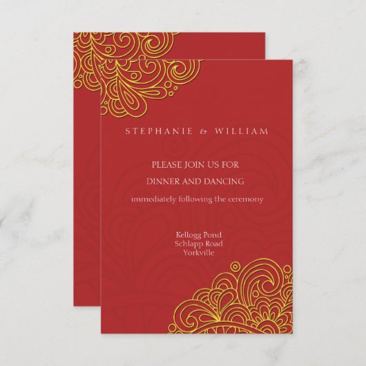 アジアのスワール式結婚式のレセプションカード 招待状 (正面/裏面)