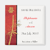 アジアのダブル幸せ竹の赤の日付を保存 マグネット (正面)