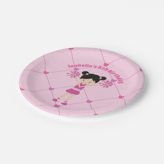 アジアのチアリーダーかわいいピンクカスタム色の誕生日パーティー ペーパープレート (アングル)