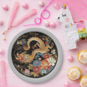 アジアのドラゴンと牡丹の花 ペーパープレート (パーティー)