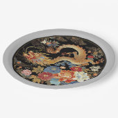 アジアのドラゴンと牡丹の花 ペーパープレート (アングル)