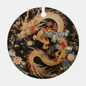 アジアのドラゴンと花 メタルオーナメント (裏面)