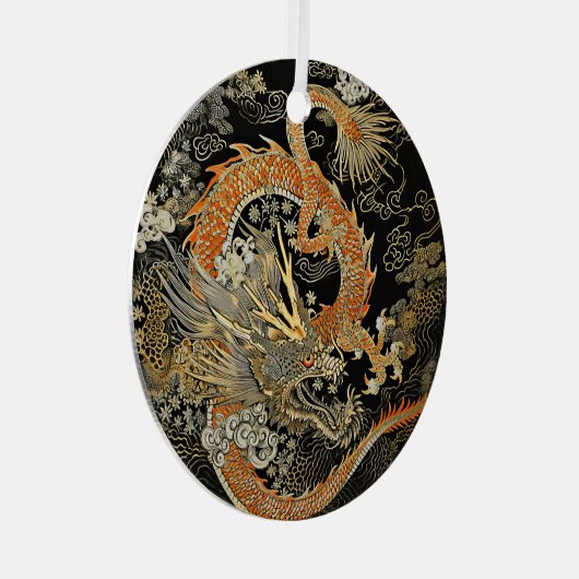 アジアのドラゴンと雲 メタルオーナメント (正面右)
