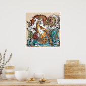 アジアのドラゴン対タイガー。グラフィックアート ポスター (キッチン)