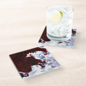 アジアのドラゴン – ブラックとレッドの青フローラ ガラスコースター (アングル)