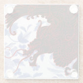 アジアのドラゴン – ブラックとレッドの青フローラ ガラスコースター (裏面)