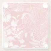 アジアのドラゴン – 赤と白のフローラ ガラスコースター (裏面)