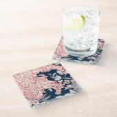 アジアのドラゴン – 青の白と赤のフローラ ガラスコースター (アングル)