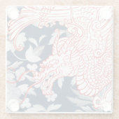 アジアのドラゴン – 青の白と赤のフローラ ガラスコースター (裏面)