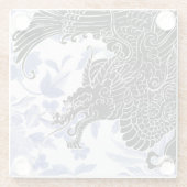 アジアのドラゴン – 青の白黒フローラ ガラスコースター (裏面)