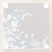 アジアのドラゴン – 黒赤オンネイビーフローラ ガラスコースター (裏面)