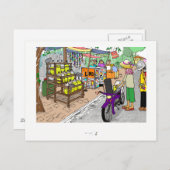 アジアのハガキ通りシーンとバイク ポストカード (正面/裏面)