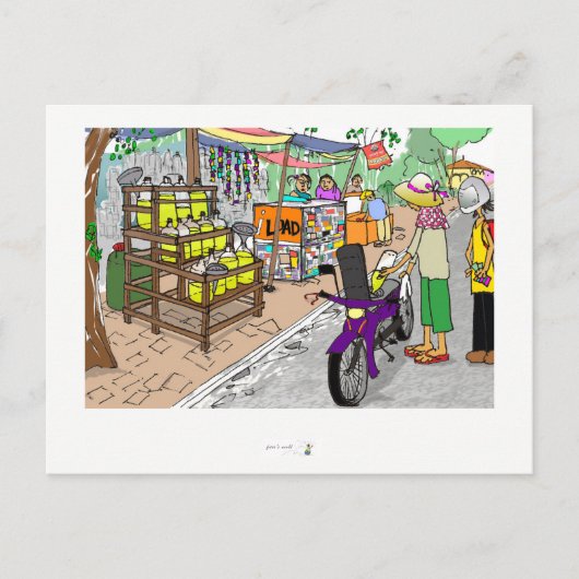 アジアのハガキ通りシーンとバイク ポストカード (正面)