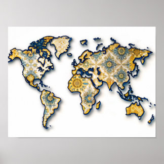 アジアのバテックの壁画世界地図のポスター ポスター