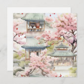 アジアのパゴダの水彩さくらんぼの花々の中 (正面/裏面)