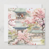 アジアのパゴダの水彩さくらんぼの花々の中 (正面)