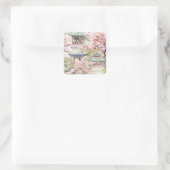 アジアのパゴダの水彩さくらんぼの花々の中 スクエアシール (バッグ)