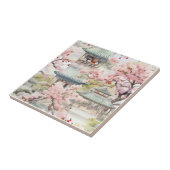 アジアのパゴダの水彩さくらんぼの花々の中 タイル (側面)