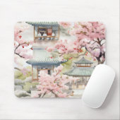 アジアのパゴダの水彩さくらんぼの花々の中 マウスパッド (マウス)