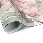 アジアのパゴダの水彩さくらんぼの花々の中 ラッピングペーパー (ロールコーナー)