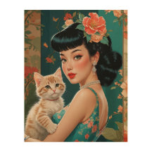 アジアのピンアップとかわいい子猫
