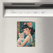 アジアのピンアップとかわいい子猫 マグネット (インサイチュ (食洗機))