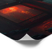 アジアのファンタジーナイトシティ赤い提灯AIアート ポスター (角)