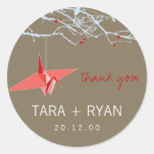 アジアのブランチに折り紙レッド紙ク結婚レーン ラウンドシール (正面)