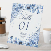 アジアの中国産ライトブルーフローラテーブル番号 台座サイン (インサイチュ)