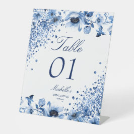 アジアの中国産ライトブルーフローラテーブル番号 台座サイン