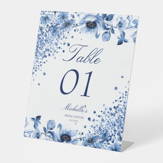 アジアの中国産ライトブルーフローラテーブル番号 台座サイン (正面)