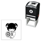 アジアの傘の女の子 – 着物の色を私 セルフインキングスタンプ (インサイチュ)