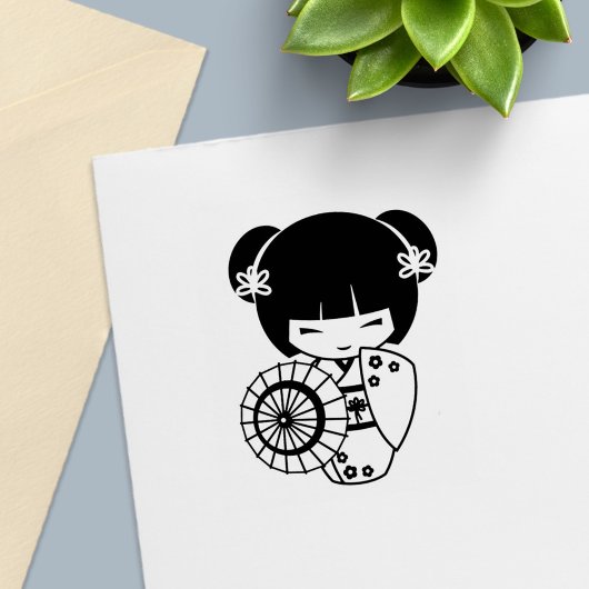 アジアの傘の女の子 – 着物の色を私 セルフインキングスタンプ